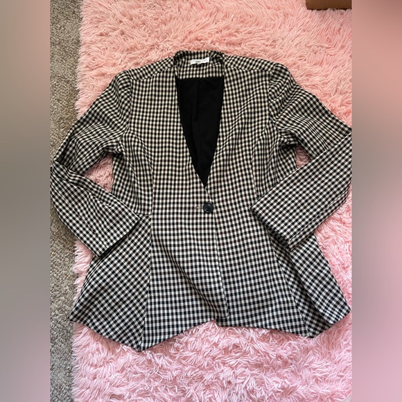 Waverly Grey Jackets & Blazers - Waverly Grey Women’s XL Black White Gingham One Button Blazer Made in USA